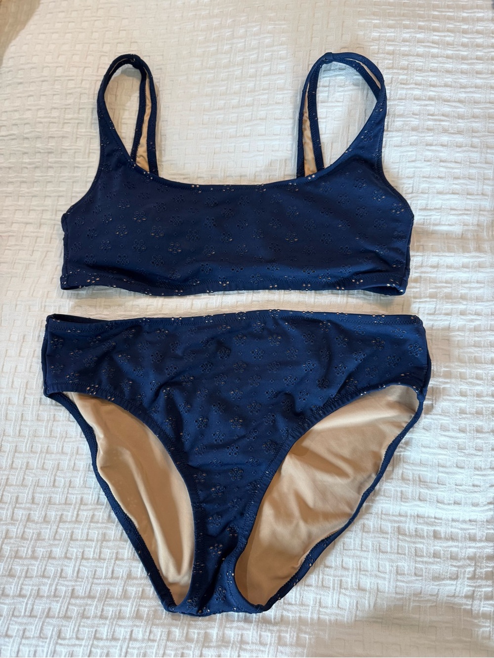 J. Crew Navy Eyelet Bikini Swimsuit with Nude Lining